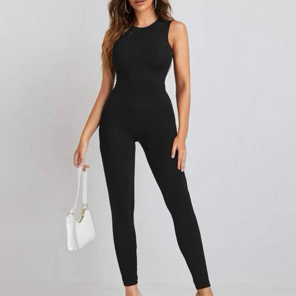 Solid Form-Fitting Racerback Tank Jumpsuit